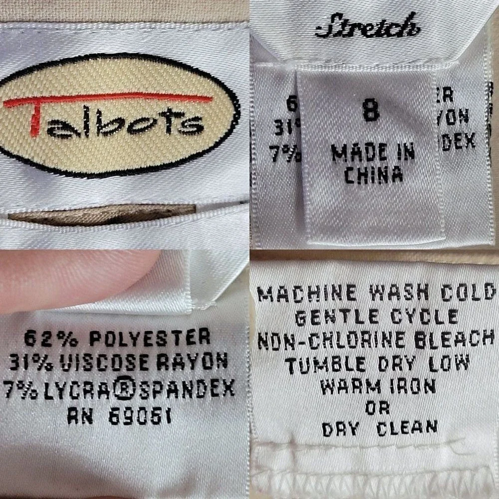 Vtg 90s Talbots High-Rise Flat Front Dress Pants Sz 8 Beige‎ Tapered Split Hem